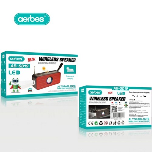 Ηλιακό ασύρματο ηχείο και φακός Bluetooth κόκκινο AB-SD19 AERBES Aerbes