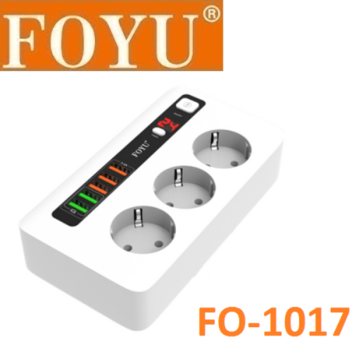 Πολύπριζο με 5 θύρες USB και 3 πρίζες ΕΕ λευκό FO-1017 FOYU OEM