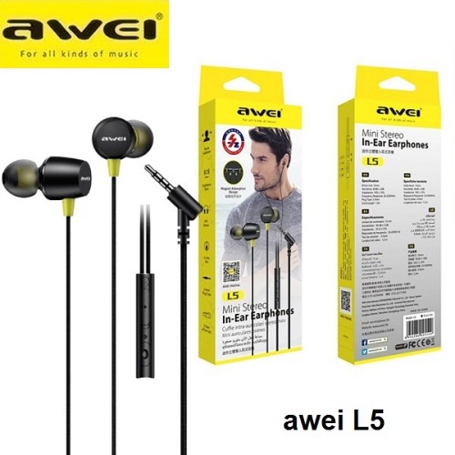 Μίνι στερεοφωνικά in-ear ακουστικά 3,5mm μαύρο L5 AWEI AWEI