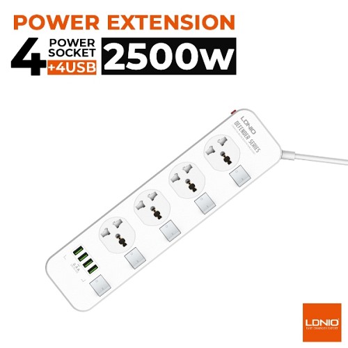 Πολύπριζο 4 πρίζες 4 θύρες USB λευκό SS4408 LDNIO Ldnio
