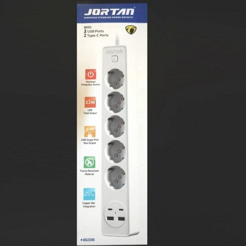 Πολύπριζο 5 θέσεων, 2 θύρες USB , 2 θύρες  Type-C λευκό OG2205 Jortan OEM