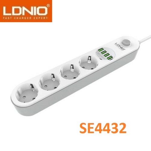 Πολύπριζο με 4 πρίζες EE και 4 θύρες USB λευκό SE4432 LDNIO Ldnio