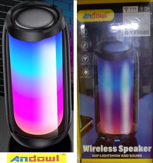 Επαναφορτιζόμενο φορητό ασύρματο ηχείο Bluetooth 360° φωτός Q-YX6680 ANDOWL Andowl