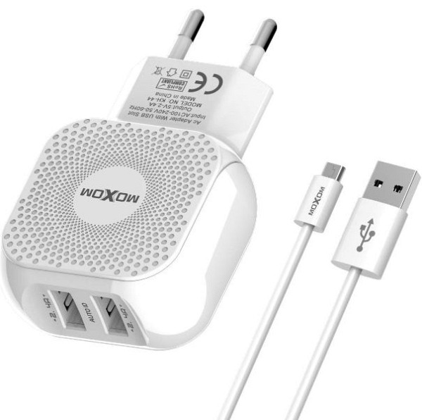 Γρήγορος φορτιστής τοίχου 2 USB  2.4A KH-44 MOXOM Moxom