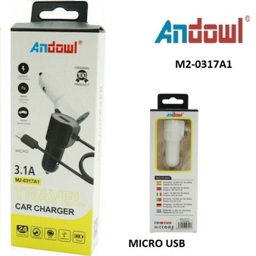 Φορτιστής αυτοκινήτου με θύρα USB και καλώδιο Micro 3.1A M2-0317A1 ANDOWL Andowl