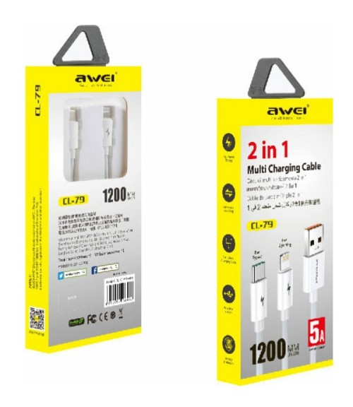 Καλώδιο φόρτισης Awei CL-79 2 σε 1, USB to Lightning / Type-C AWEI