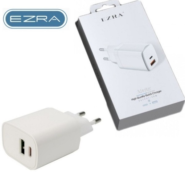 Διπλός φορτιστής με θύρα USB και θύρα Type-C 20W λευκός HC60 EZRA EZRA