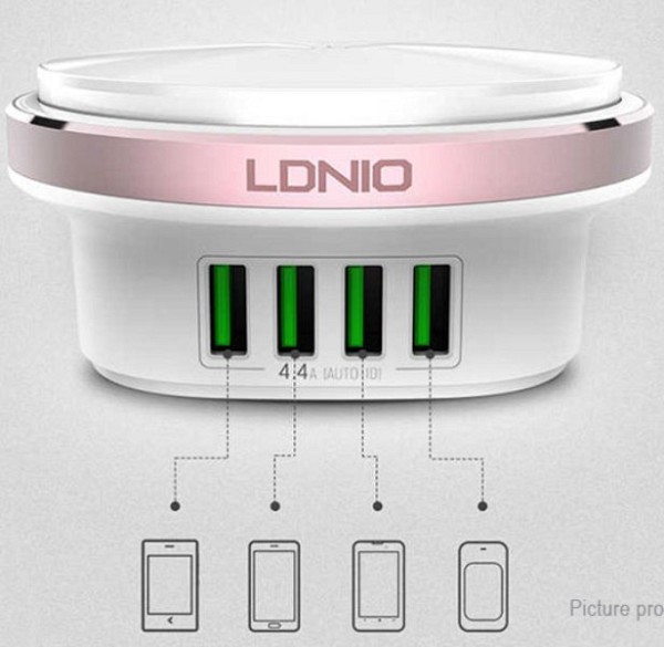 Γρήγορος φορτιστής κινητού και φως νυκτός LED 4 USB 4.4A A4406 LDNIO Ldnio