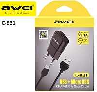 Φορτιστής με καλώδιο φόρτισης micro USB C-831 AWEI AWEI