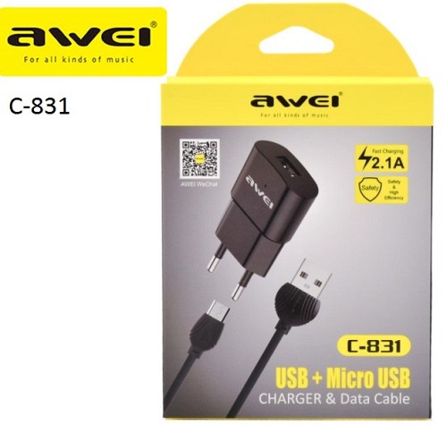 Φορτιστής με καλώδιο φόρτισης micro USB C-831 AWEI AWEI