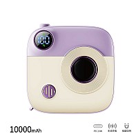 XO PR223 mini camera digital display fast charging power bank 10000mAh (Purple & White)