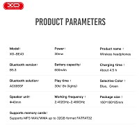 XO BE43 Lion Dancing Αναδιπλούμενα Ακουστικά Bluetooth (Μπλε)
