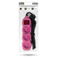 Entac Πολύπριζο 3 Θέσεων Με Διακόπτη 3x1.0mm 1.5m Ρόζ