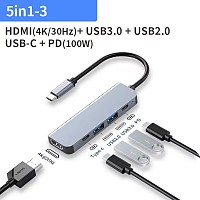 Μετατροπέας 5in1 PD 100W Type-C HDTV USB2.0/3.0 4K 30HZ