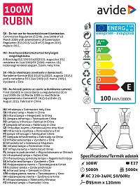 Avide Λάμπα Υπερύθρων R95 E27 100W Κόκκινο