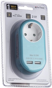 Entac Πρίζα Σούκο με 2 Θύρες USB  (total 2.1A) Μπλέ