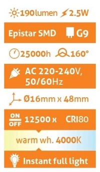 Avide LED G9  2.5W 160° Λευκό 4000K
