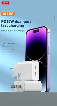XO L105 (EU) 35W Διπλός Φορτιστής Γρήγορης Φόρτισης Type-c με Καλώδιο Lightning