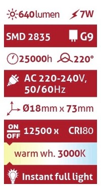 Avide LED G9 7W 220° Θερμό 3000K