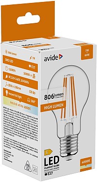 Avide LED Filament Κοινή 7W E27 Λευκό 4000K