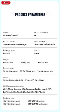 XO CE06 PD 30W GaN Γρήγορος Φορτιστής με λαμπάκι και Lightning Καλώδιο