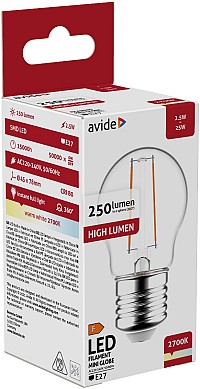 Avide LED Filament Στρογγυλή 2.5W E27 Θερμό 2700K