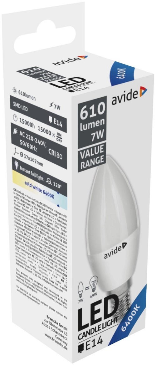 Avide LED Κερί 7W E14  Ψυχρό 6400K Value
