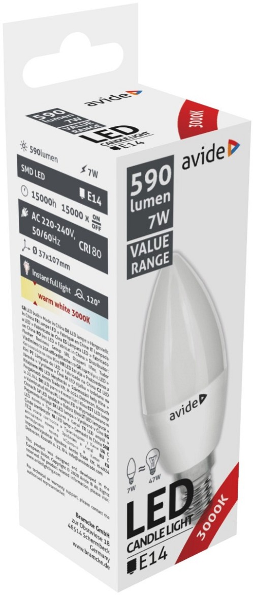 Avide LED Κερί 7W E14  Θερμό 3000K Value