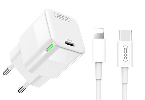 XO CE06 PD 30W GaN Γρήγορος Φορτιστής με λαμπάκι και Lightning Καλώδιο