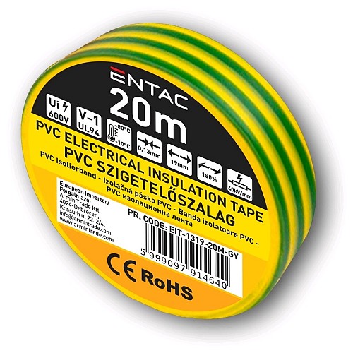 Entac Μονωτική 0.13x19mm Πράσινο - Κίτρινο 20m