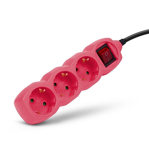 Entac Πολύπριζο 3 Θέσεων Με Διακόπτη 3x1.0mm 1.5m Ρόζ