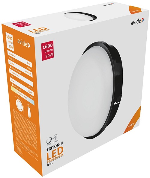 Avide Στεγανή Πλαφονιέρα Οροφής Στρογγυλό (Triton-R) IP65 20W Λευκό 4000K Μαύρο