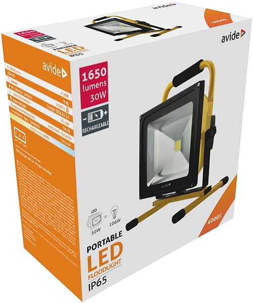 Avide LED Προβολέας Επαναφορτιζόμενος 30W Λευκό 4000K