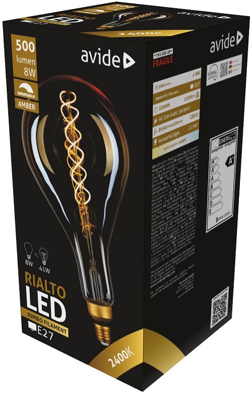 Avide LED Jumbo Rialto 8W E27 2400K Ντιμαριζόμενο 160x320mm