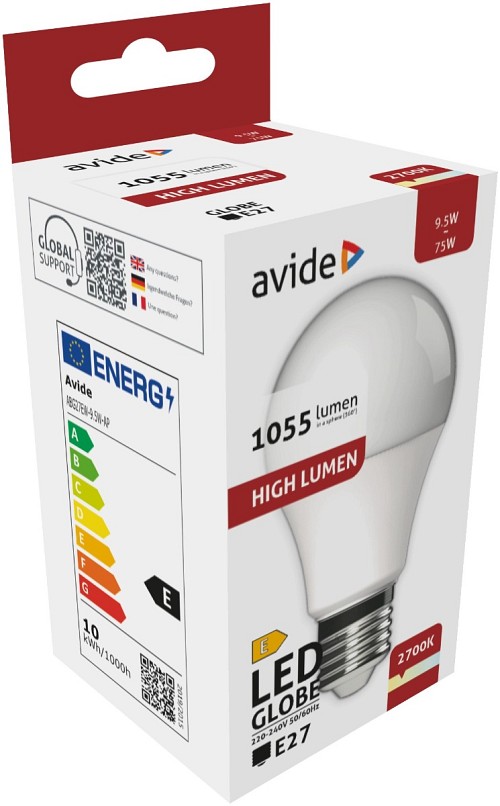 Avide LED Κοινή A60  9.5W E27 Ζεστό 2700K Υψηλής Φωτεινότητας
