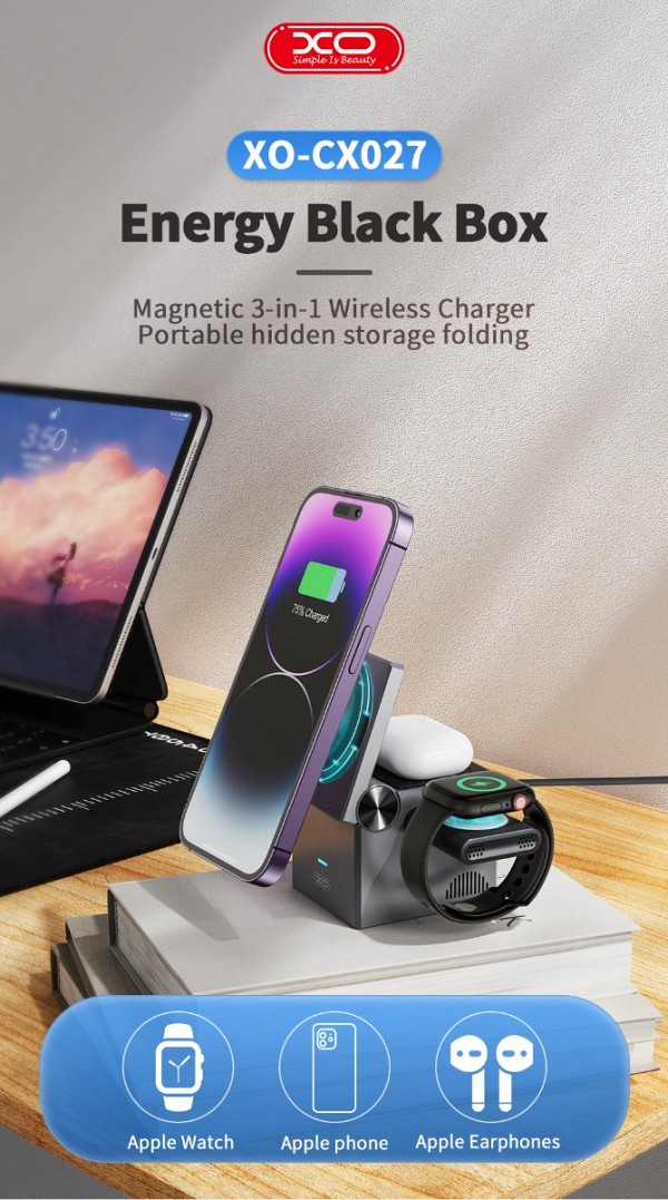 XO CX027 Κινητό /Apple Watch/ TWS 3-σε-1 Ασύρματος φορτιστής 15W