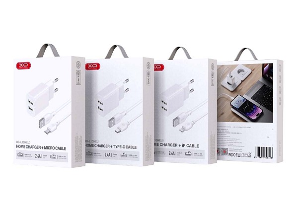 XO L109 (EU) Dual USB-A 2.4A Charger with Micro cable