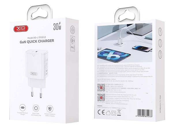 XO L131 (EU) PD30W USB-C Φορτιστής Γρήγορης Φόρτισης