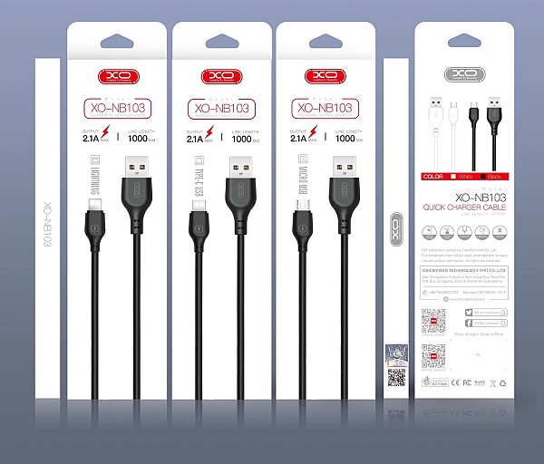 XO NB103 Καλώδιο Φόρτισης Type-C 2m Άσπρο