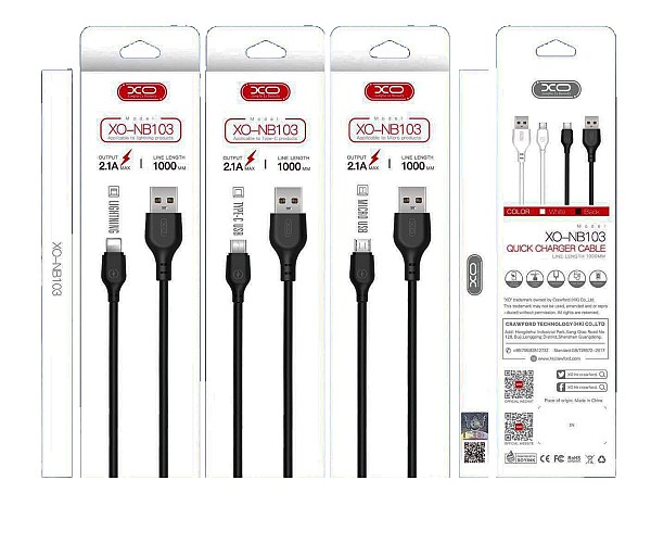 XO NB103 Καλώδιο Φόρτισης Type-C 2m Άσπρο