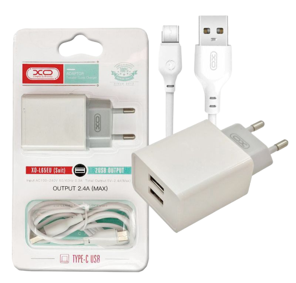 XO L65EU 2.4A Διπλής Θύρας USB Φορτιστής for Type-C