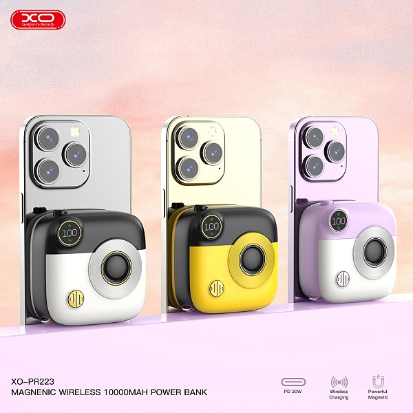 XO PR223 mini camera digital display fast charging power bank 10000mAh (Black & Yellow)