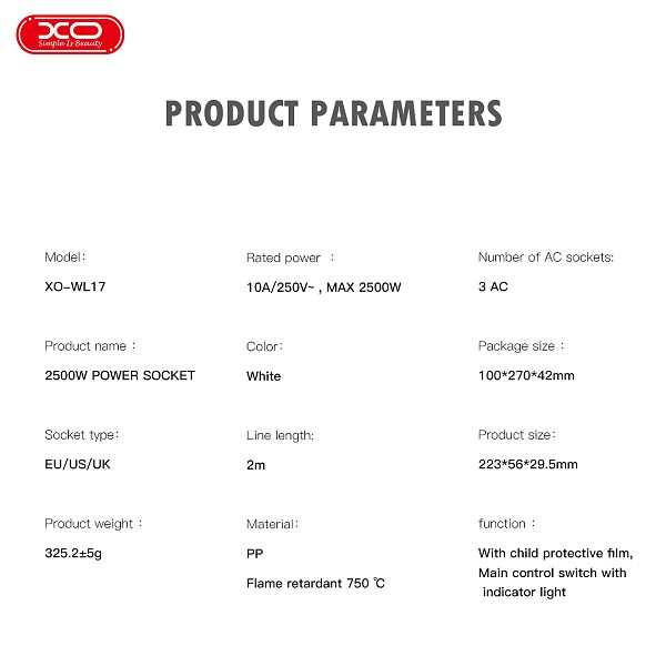 XO WL17 (UK) long row 3AC socket with switch