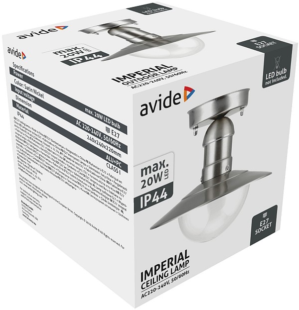 Avide Outdoor Ceiling Lamp Imperial 1xE27 IP44 Stainless Steel