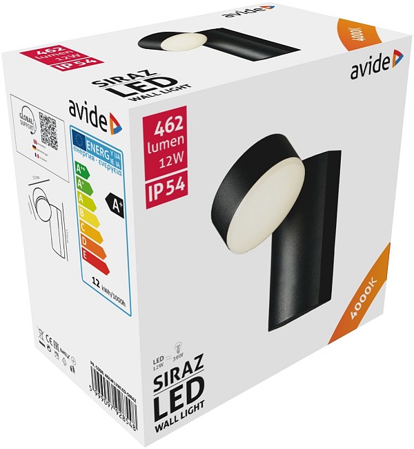 Avide Εξωτερικό Φωτιστικό Τοίχου Siraz LED 12W Λευκό 4000K IP54