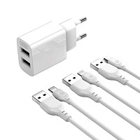 XO L109 (EU) Dual USB-A 2.4A Charger with Type-C cable