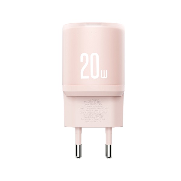 XO L144(EU) PD20W 1USB-A+1USB-C Φορτιστής Ροζ