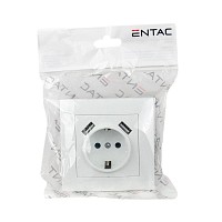 Entac Arnold Recessed wall socket earthed + 2 USB 2.1A (total) White