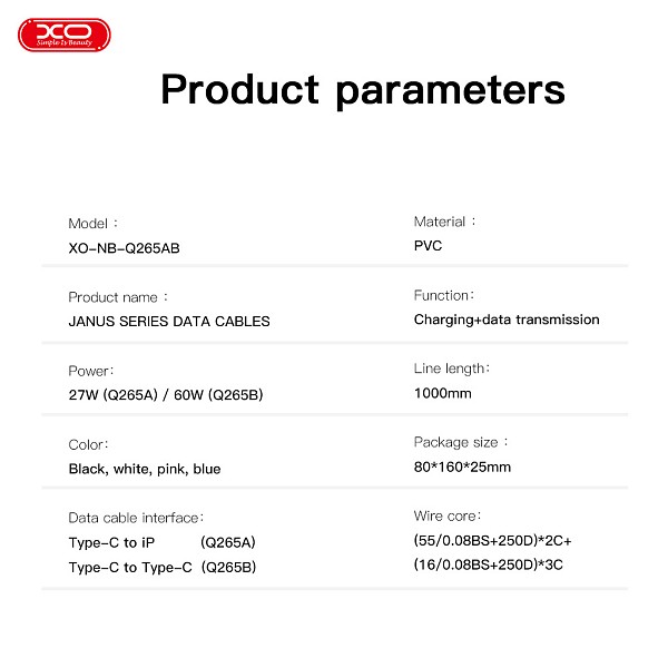 XO NB-Q265A PD 27W Type-C σε Lightning Μινιμαλιστικό Καλώδιο (Λευκό)