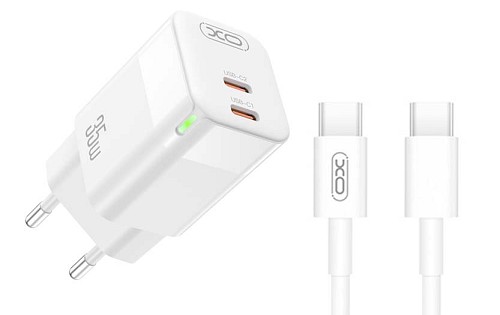 XO CE07 (EU) Διπλός Φορτιστής PD GaN με Καλώδιο Type-C